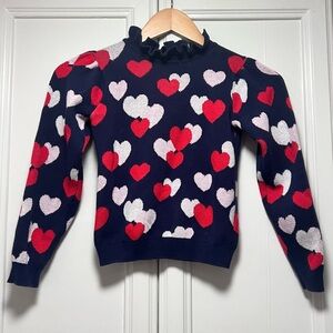 Janie & Jack Girls Navy Blue Red Pink Heart Pattern Sweater Ruffle Puff Size 6
